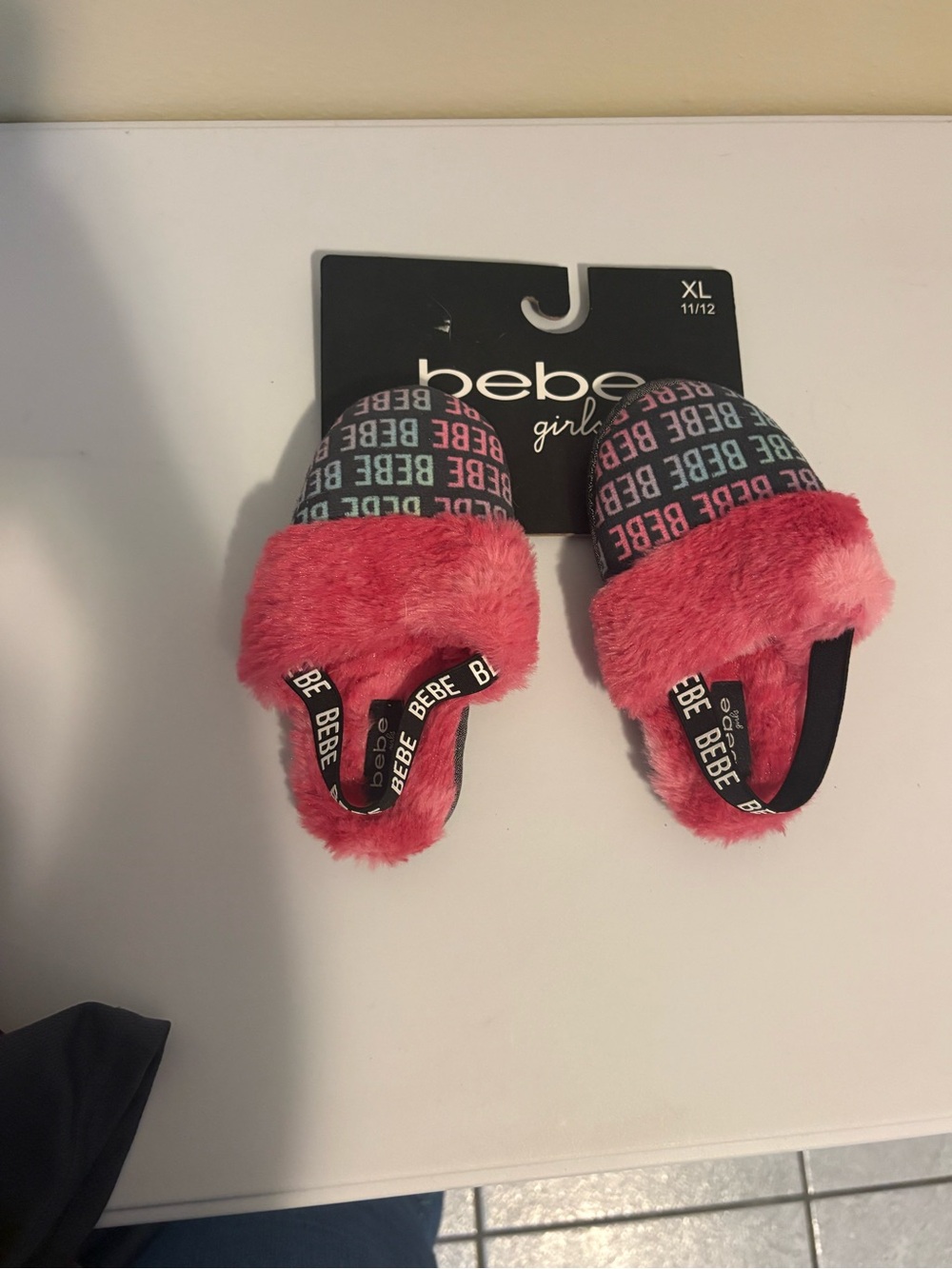 bebe Girls Coral Pink Fuzzy Slide Slippers